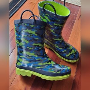 Lily & Dan Rain Boots Kids Sz. 2/3 Blue and Green